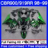 Kropp för Honda CBR 900RR CBR 919RR CBR900 RR CBR919RR 98 99 278HM.0 CBR900RR CBR 919 RR CBR919 RR 1998 1999 Fairings Kit Green Flames Black