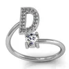 A-Z 26 English alphabet Ring Crystal Rhinestone Opening Adjustable Ring Charm Ladies Men's Simple Initials Ring Best Valentine's gift