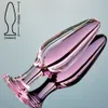 Plugues de bunda de cristal rosa Conjunto de pirex vidro anal vibrador bola bola de bola falsa pênis feminino masturbação kit de brinquedo sexual para homens adultos gay c19423144