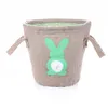 Easter Linen Basket Double Handle Bunny Basket Kids Jute Easter Bucket Pink Green Blue Rabbit Easter Storage Bag