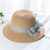 Barn Bowknot Sunhat Barn Halm Hatt Sommar Baby Beach Caps Fisherman Cap Outdoor Cap Fit 5-8T BD0043