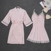 Wholesale-Sexy Womens Night Robe Strap Top Pajamas Suit Summer Two Piec Sleepwear Sets Casual Home Wear Nightwear Sleep Kimono Bath Gown