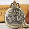 Bronze Car Display Full Hunter Quartz Pocket Watch Steampunk Pendant Necklace Chain for Men Women Antique Jewelry Watches Gifts