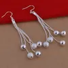 Women 925 Silver Plated Drop Earring Beaded Silver Earring Wedding Bridal Earring Jewelry Gift for Love High Quality