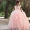 Vendita calda abito da ballo in rilievo abiti da ragazza di fiori per abiti da spettacolo a file di nozze abito da ballo per bambini in tulle con applicazioni
