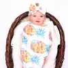 Enfants coton couvertures florales + bandeau 2 pièces/ensemble infantile éléphant ananas plume renard fleur imprimé langes bébé drap de lit sac de couchage