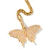 Iced Out Pendant Necklace Gold Silver Pink Butterfly Necklaces Mens Womens Fashion Hip Hop Jewelry229D