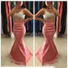 Pink Mor Beading Two Piece Prom Dresses Beaded V Neck Mermaid Straps Sweep Train Formal Juniors Graduation Party Evening Gown Custom Made