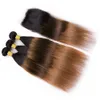 # 1B / 4 / 30 4x4 레이스 클로저가 적용된 Dark Auburn Ombre 말레이시아 산 헤어 3 번 Black Brown Auburn 직선 인체 모발 Wefts with Closure