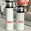 MDF sublimation blanc 350 ml 500 ml tasse thermos à transfert de chaleur bricolage 304 tasse en acier inoxydable couvercle transparent noir et blanc thermos cu222q