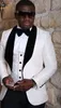 Fashion White Jacquard Groom Tuxedos Velvet Lapel Groomsmen Wedding Dress Excellent Man Jacket Blazer 3 Piece Suit(Jacket+Pants+Vest+Tie) 58