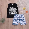 Set di abbigliamento per bambini Summer Baby Boy Abiti da cartone animato Stampa di squalo per ragazzi Outfit per bambini Shorts Fashion Shorts Sust C4321