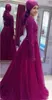 2020 Arabiska Fuchsia En linje Långärmade Lace Prom Klänningar High Neck Golvlängd Vestido Evening Gowns Special Occasion Party Gowns
