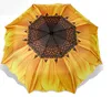 wholesale 10pcs Fashion Sunflower Pattern Three Folding Umbrella Women Men Sun/Rain Large Beach Umbrellas Parasol