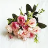 Professionell Silk Flower Rose Bouquet Konstgjorda Blommor Bröllopsdekorationer 5 Forks 10 Flower Heads Rose Silk Flower