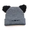 Autumn Winter Women's Knitted Hat Cartoon Cat Ears Embroidery Knit Caps Lady Warm Hats M230