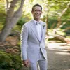 Light Grey Mens Wedding Tuxedos Notch Lapel Groomsmen Tuxedos Man Blazers Jacket Excellent Men Prom Dinner 2 Piece Suit(Jacket+Pants+Tie)239