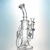 Grön Lila Glas Bongs Hookahs Double Recycler Bong Propeller Spinning Percolator Oil Rigs DAB Rig 14mm Joint Water Pipes med skål