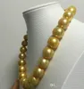 NEW FINE huge 10-11mm south sea round gold yellow pearl necklace 17.5inch