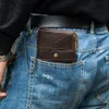 Mäns RFID blockerar äkta läder trifold zip-around plånbok med dubbel dragkedja kedja spänne elegant gåva