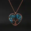 Tree of Life Heart Pendant Halsband Fashion Crushed Crystal Natural Stones Pärlor ädelstenhalsband med länkkedja handgjorda 7 chakra reiki helande kvinnor smycken