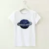 Summer Sequin Tops Tees Woman Earth Embroidery Shirt Women Black White O-Neck Cotton Short-sleeved T-Shirt Tee