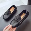 Pojkar Flickor Skor Pu Läder Slip-On Moccasins Andas Barn Anti-Slip Hollow Loafers Black Green Toddler Flats Heel Shoes