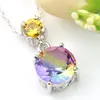 Gros Luckyshine 12 pièces / Lot Bijoux De Vacances De Mode Bi Couleur Tourmaline Gemme 925 Argent De Mariage Pendentif Rond Colliers Bijoux