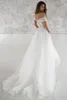 Simple Off Shoulder Lace Beach Trouwjurken Korte Mouwen Tiered Tule Kant Applique Trouwjurk Bruidsjurken Robe de Mariée