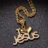 Bling Cubic Zirconia Jesus Pendant Necklace For Men Iced Out Gold Plated Letters Halsband Mens Gold Hip Hop Designer Brand Jewelr5911272