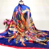 Square Satin Silk Scarf Women Fashion Summer Beach Shawl Designer Feather Print Scarves Bandana 90*90cm 5 colors