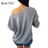 Sweat tricoté femme Slash cou pull à paillettes tricot chaud hiver grande taille pull femmes à capuche poche automne haut Gv072