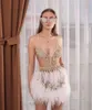 Berta 2020 Curto Prom Dresses Spaghetti Lace Beads penas Backless Mini vestidos de noite Ver Através Vestido de Festa Formal