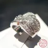 Fashion Weave Winding Design Real 5a Micropave Crystal Zircon Stone 925 Sterling Silver Engagement Ring för kvinnor Lyxig smycken
