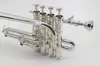 Profissional Nova Prata Piccolo Trumpet 4 Piston chifre Bb / A 2 Leadpipe Bocal