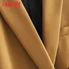Тангада женщины коричневый твердые двубортный пиджак дизайнер офис дамы блейзер карманы рабочая одежда топы 3H42 LY191123