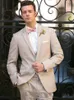 Moda Beige Groom Tuxedos Notch Lapel Groomsman Wedding Tuxedos Men Prom Jacket Blazer 3 szt. Garnitur (kurtka + spodnie + krawat + kamizelka) 20