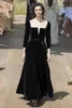 Luxury Women Party Dress Catwalk Long Sexy Square Collar Velour Dresses Banquet With Belt Feast