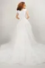2019 캡 슬리브가있는 A 라인 레이스 겸손 웨딩 드레스 퀸 앤 네크 라인 버튼 뒤로 Boho Elegant LDS Relious Bridal Gown
