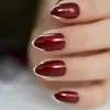 Falsos Unhas Borgonha Nail Art Metálico Silver Francês Stilettos Oval Sharp Bordeaux Red Press na fita adesiva livre falsa