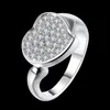 EPACKET DHL chapeado esterlina prata coração em forma de anel de zircão DHSR348 US tamanho 8; Moda Mulher 925 Prata Placa Três Anéis de Pedra Jóias