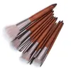 Trähandtag Makeup Brushes Set 11PCs Face Pulver Foundation Blush Eyebrow Eyeshadow Multipurpose Gör upp borstverktyg