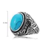 Vente en gros - Modèle vintage Bleu Turquoise Pierres précieuses Bague en acier titane Accessoires de bijoux européens et américains pour hommes et femmes