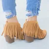 2019 Chic Women Buty Fringe zamszowe buty na wysokim obcasie Buty żeńskie środkowe obcasy swobodne botki młowerowe feminina plus size 43