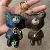 Bear Key Chain Accessories Fashion Rhinestone Key Ring PU Leather Bear Pattern Car Keychain Jewelry Bag Charm Animal Keyring Holder 6 Colors