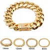 Mens Gold Cuban Link Bracelets Modna biżuteria hip -hopowa Wysoka jakość stali nierdzewnej bransoletki 220V