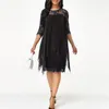 Artı Boyutu Şifon Elbiseler Kadınlar Yeni Moda Şifon Yerleşimi Üç Çeyrek Kol Dikiş Düzensiz Hem Dantel Elbise MX190724