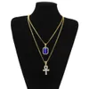 2019 Men's Egyptian Ankh Key of Life Necklace set Bling iced out Cross Mini Gemstone Pendant Gold Silver chain For women Hip Hop Jewelry
