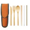 Bamboe bestek sets mes vork lepel kit bamboe stro draagbare outdoor picknick eco vriendelijke serviespak wegwerp