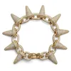 Fashion-18K Gold Plated Big Stud Mens Cuban Chain Bracelet Full Diamond CZ Cubic Zircon Hip Hop Chain Wristband Jewelry Gifts for Boys